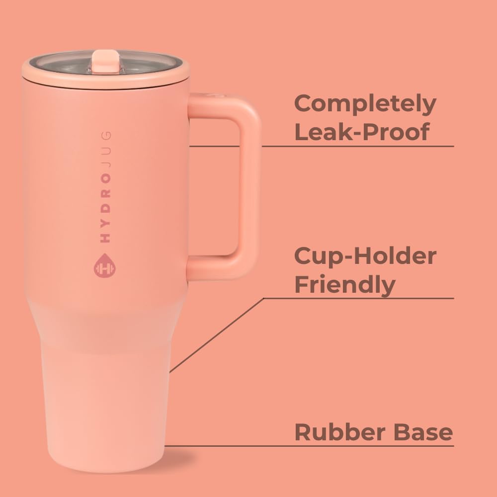 HydroJug Traveler - 40 oz Water Bottle with Handle & Flip Straw - Fits in Cup Holder, Leak Resistant Tumbler-Reusable Insulated Stainless Steel & Rubber Base - Gifts for Women & Men, Cape Cod