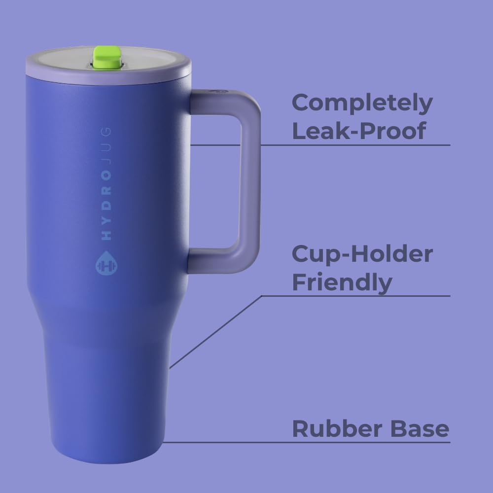 HydroJug Traveler - 40 oz Water Bottle with Handle & Flip Straw - Fits in Cup Holder, Leak Resistant Tumbler-Reusable Insulated Stainless Steel & Rubber Base - Gifts for Women & Men, Cape Cod