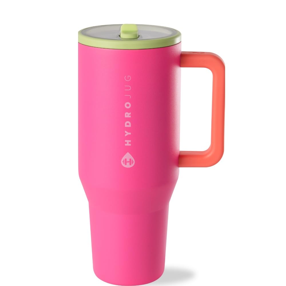 HydroJug Traveler - 40 oz Water Bottle with Handle & Flip Straw - Fits in Cup Holder, Leak Resistant Tumbler-Reusable Insulated Stainless Steel & Rubber Base - Gifts for Women & Men, Cape Cod