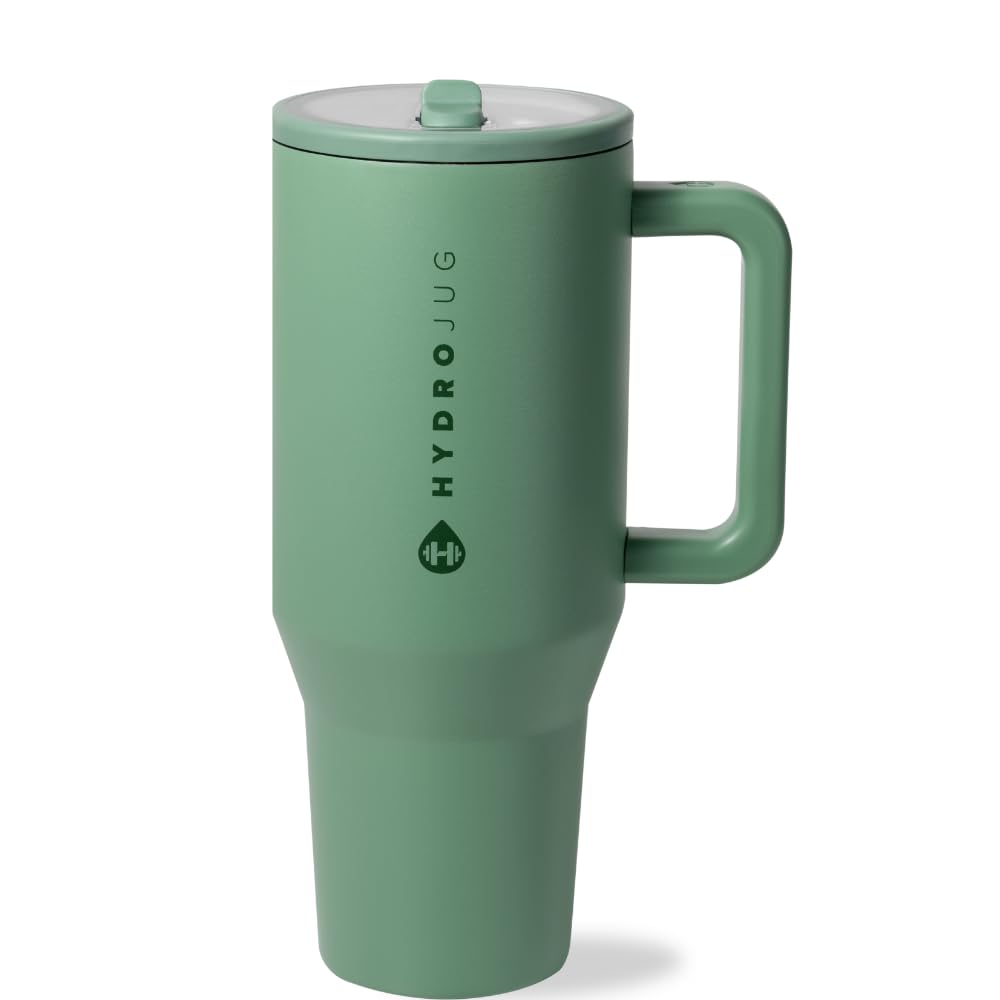 HydroJug Traveler - 40 oz Water Bottle with Handle & Flip Straw - Fits in Cup Holder, Leak Resistant Tumbler-Reusable Insulated Stainless Steel & Rubber Base - Gifts for Women & Men, Cape Cod