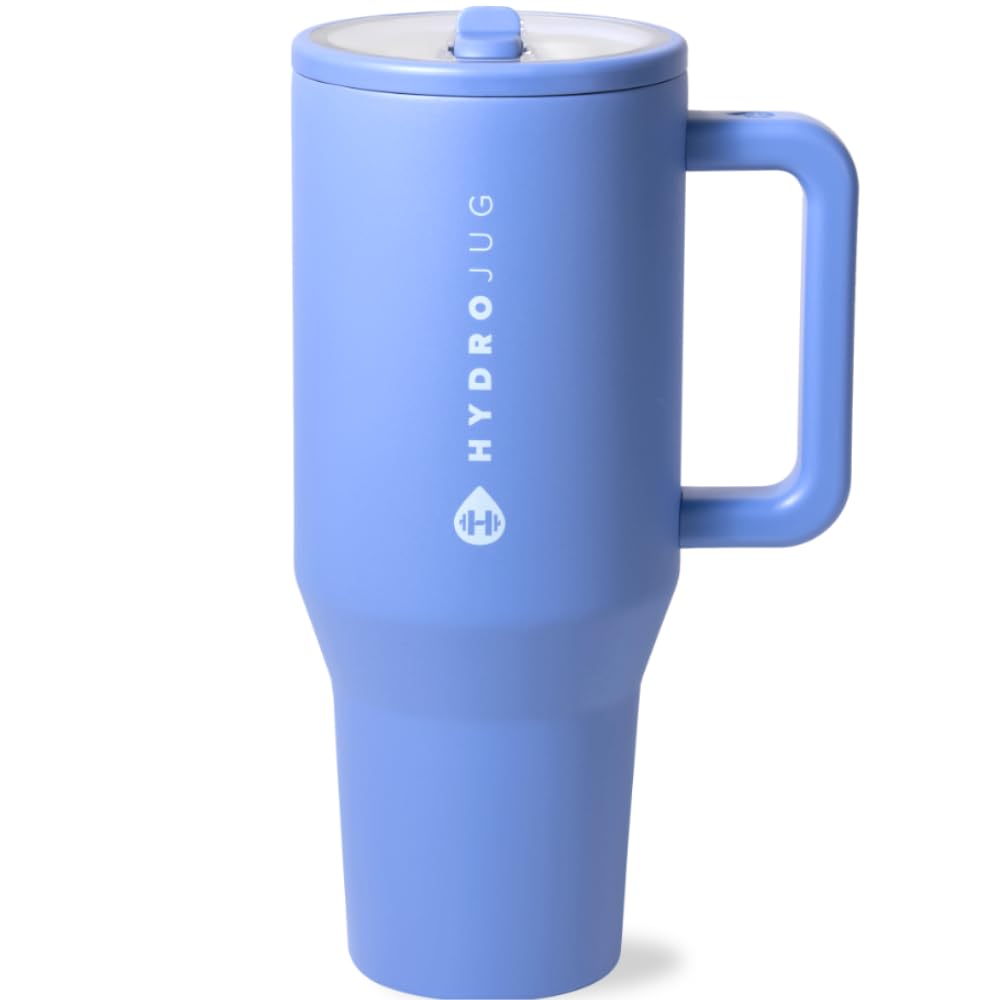 HydroJug Traveler - 40 oz Water Bottle with Handle & Flip Straw - Fits in Cup Holder, Leak Resistant Tumbler-Reusable Insulated Stainless Steel & Rubber Base - Gifts for Women & Men, Cape Cod