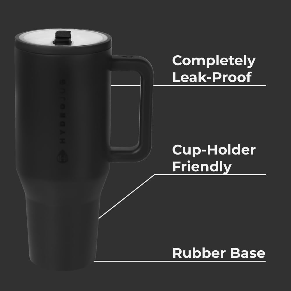 HydroJug Traveler - 40 oz Water Bottle with Handle & Flip Straw - Fits in Cup Holder, Leak Resistant Tumbler-Reusable Insulated Stainless Steel & Rubber Base - Gifts for Women & Men, Cape Cod