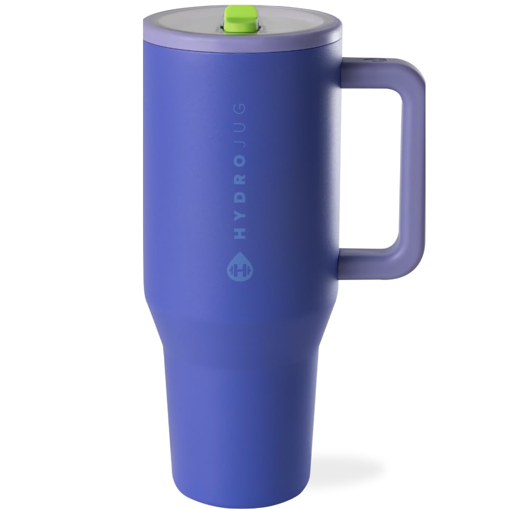 HydroJug Traveler - 40 oz Water Bottle with Handle & Flip Straw - Fits in Cup Holder, Leak Resistant Tumbler-Reusable Insulated Stainless Steel & Rubber Base - Gifts for Women & Men, Cape Cod