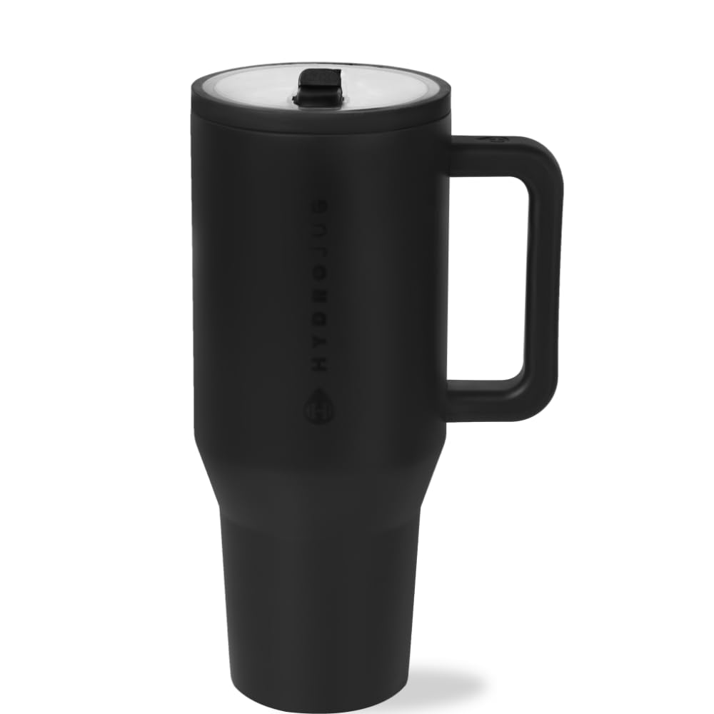 HydroJug Traveler - 40 oz Water Bottle with Handle & Flip Straw - Fits in Cup Holder, Leak Resistant Tumbler-Reusable Insulated Stainless Steel & Rubber Base - Gifts for Women & Men, Cape Cod