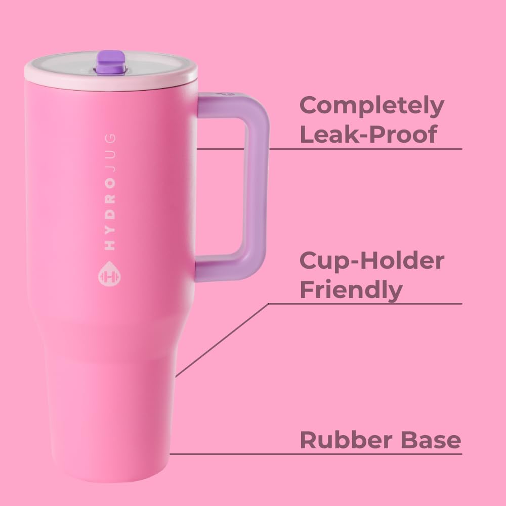 HydroJug Traveler - 40 oz Water Bottle with Handle & Flip Straw - Fits in Cup Holder, Leak Resistant Tumbler-Reusable Insulated Stainless Steel & Rubber Base - Gifts for Women & Men, Cape Cod
