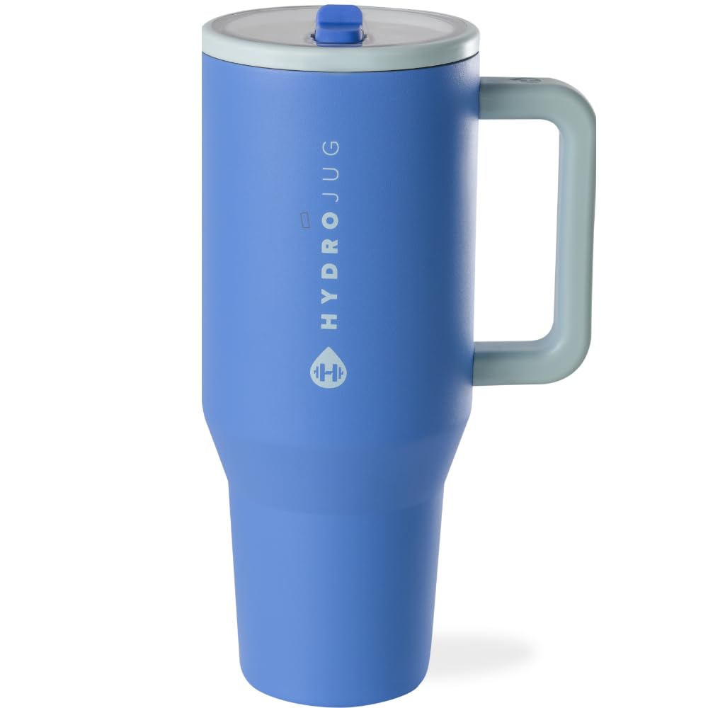 HydroJug Traveler - 40 oz Water Bottle with Handle & Flip Straw - Fits in Cup Holder, Leak Resistant Tumbler-Reusable Insulated Stainless Steel & Rubber Base - Gifts for Women & Men, Cape Cod