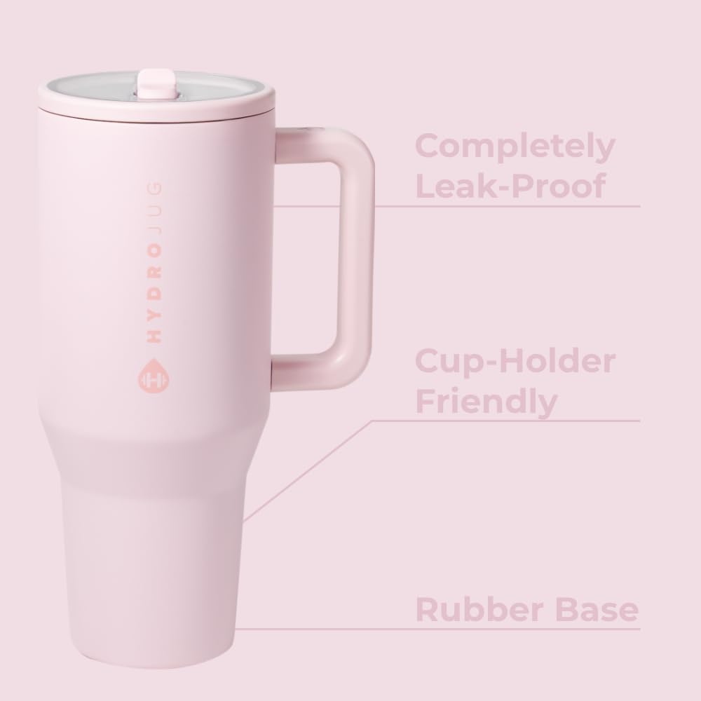 HydroJug Traveler - 40 oz Water Bottle with Handle & Flip Straw - Fits in Cup Holder, Leak Resistant Tumbler-Reusable Insulated Stainless Steel & Rubber Base - Gifts for Women & Men, Cape Cod