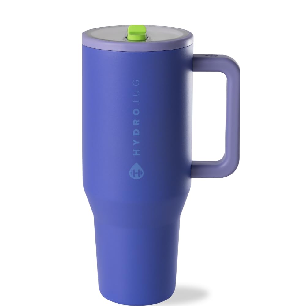 HydroJug Traveler - 40 oz Water Bottle with Handle & Flip Straw - Fits in Cup Holder, Leak Resistant Tumbler-Reusable Insulated Stainless Steel & Rubber Base - Gifts for Women & Men, Cape Cod