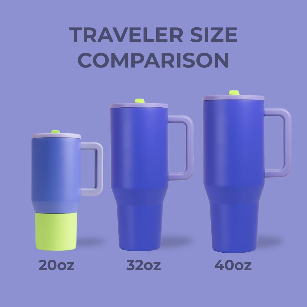 HydroJug Traveler - 40 oz Water Bottle with Handle & Flip Straw - Fits in Cup Holder, Leak Resistant Tumbler-Reusable Insulated Stainless Steel & Rubber Base - Gifts for Women & Men, Cape Cod