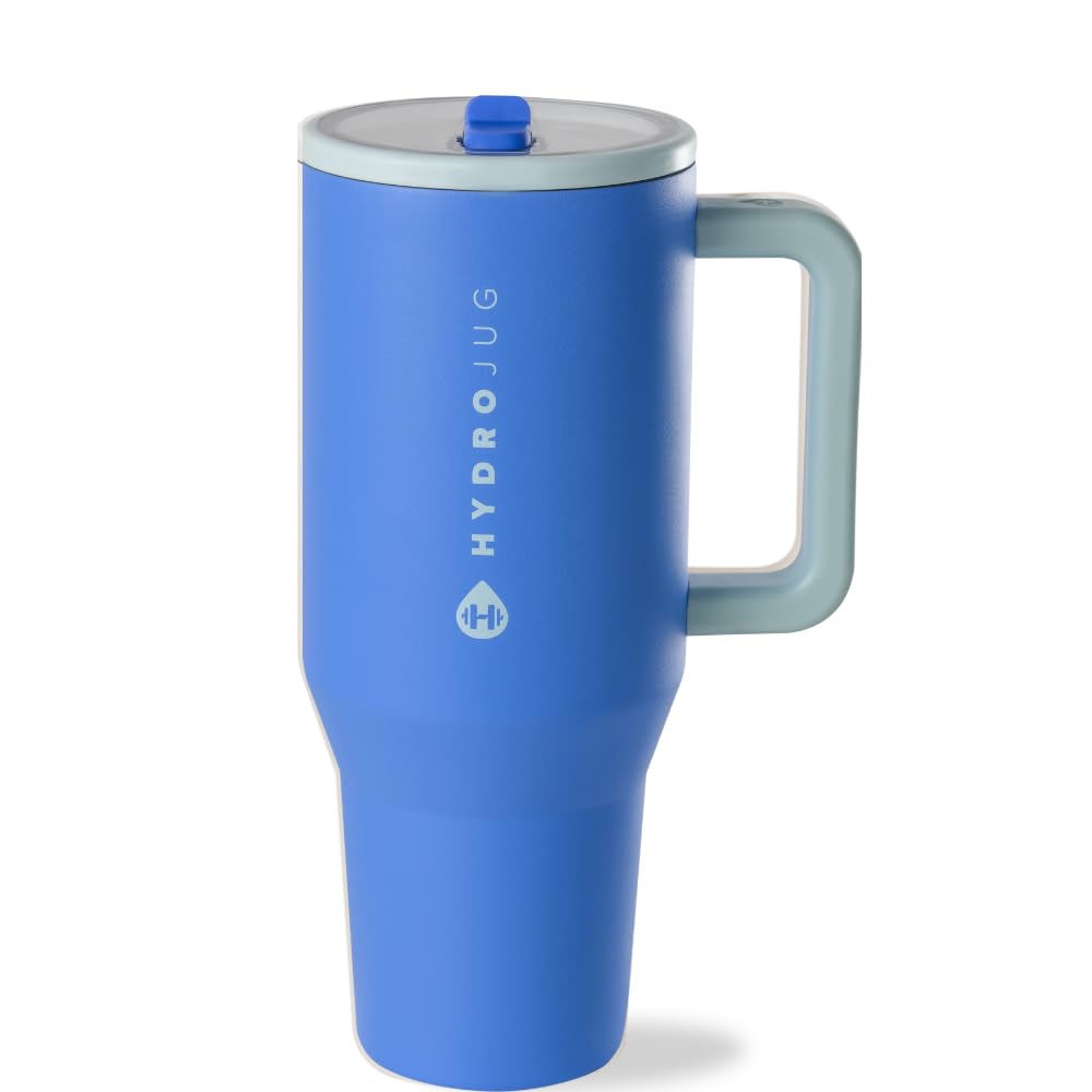 HydroJug Traveler - 40 oz Water Bottle with Handle & Flip Straw - Fits in Cup Holder, Leak Resistant Tumbler-Reusable Insulated Stainless Steel & Rubber Base - Gifts for Women & Men, Cape Cod