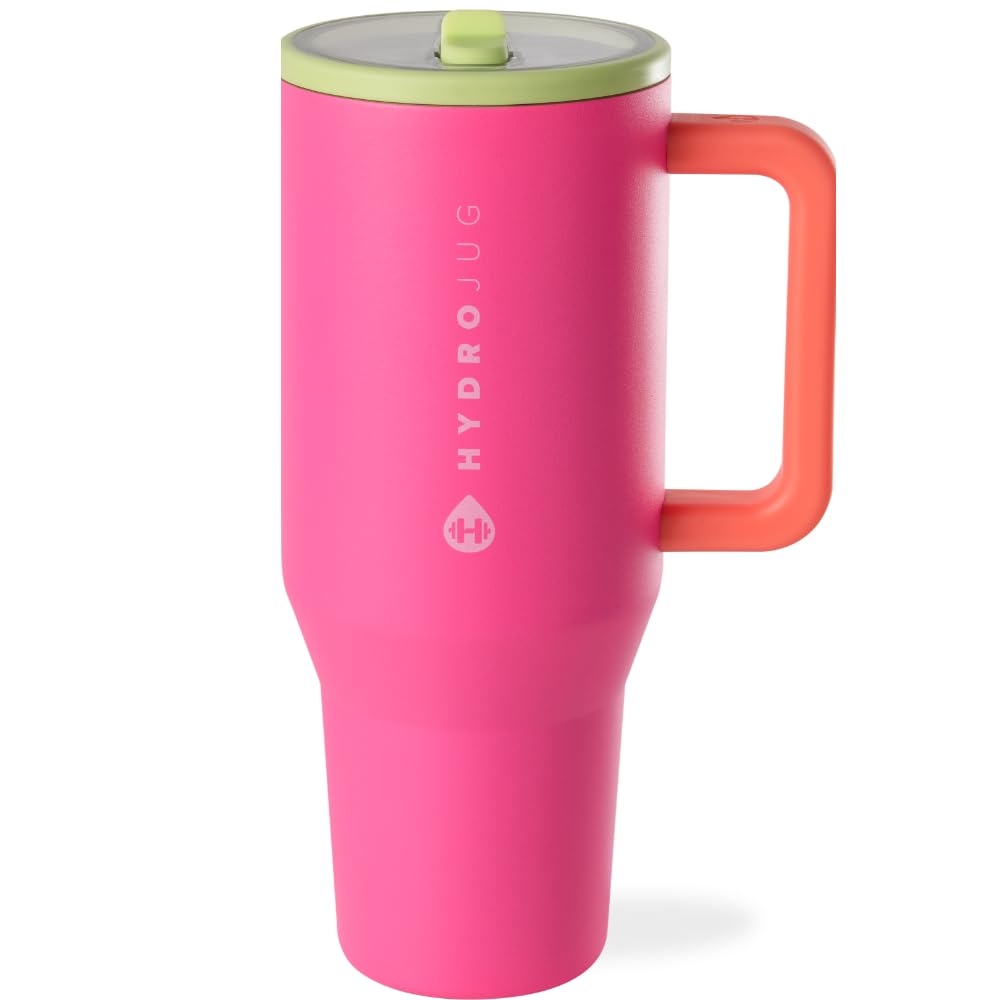 HydroJug Traveler - 40 oz Water Bottle with Handle & Flip Straw - Fits in Cup Holder, Leak Resistant Tumbler-Reusable Insulated Stainless Steel & Rubber Base - Gifts for Women & Men, Cape Cod