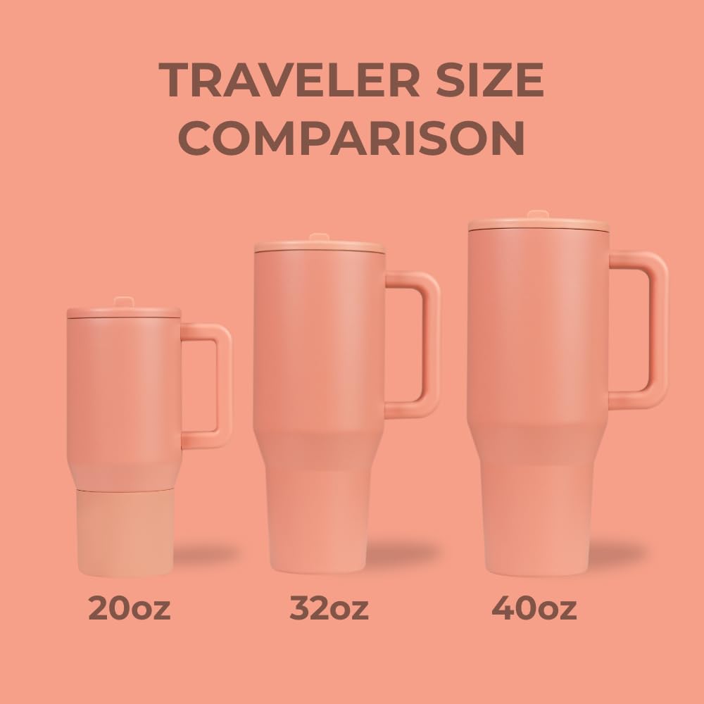 HydroJug Traveler - 40 oz Water Bottle with Handle & Flip Straw - Fits in Cup Holder, Leak Resistant Tumbler-Reusable Insulated Stainless Steel & Rubber Base - Gifts for Women & Men, Cape Cod