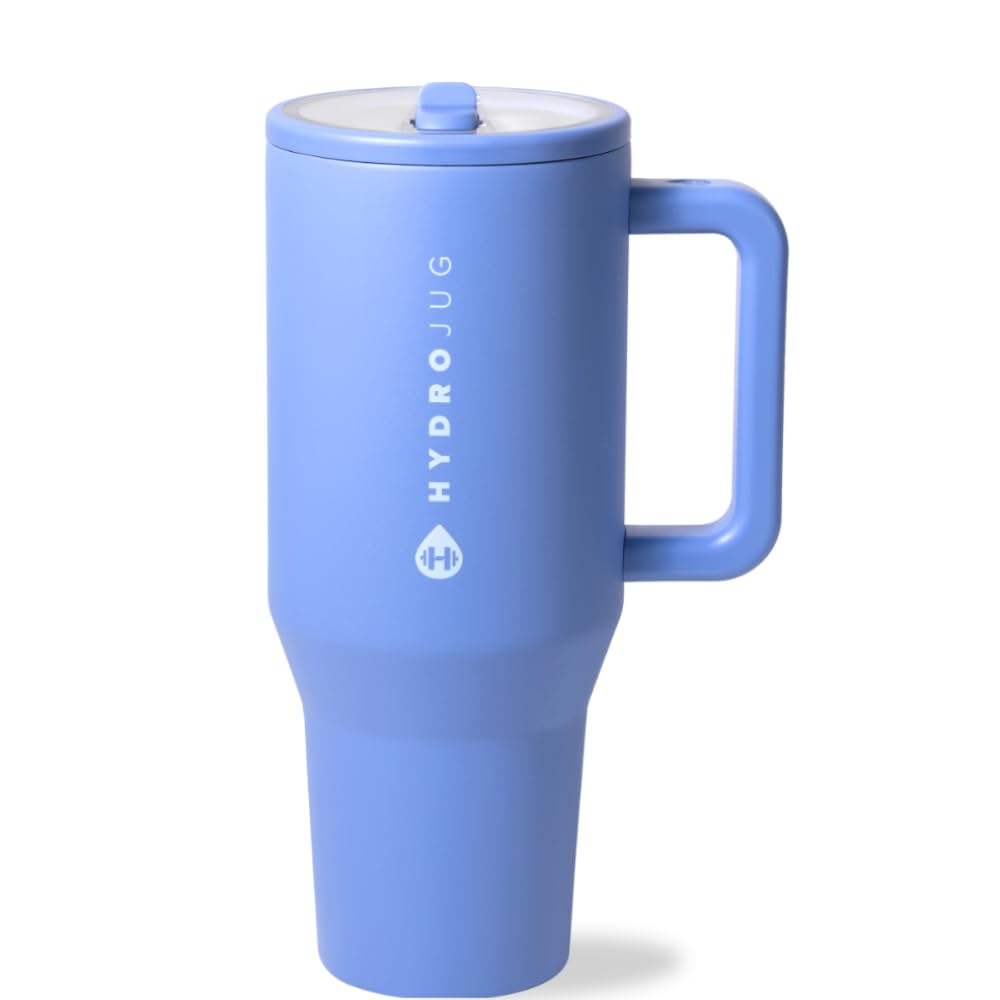 HydroJug Traveler - 40 oz Water Bottle with Handle & Flip Straw - Fits in Cup Holder, Leak Resistant Tumbler-Reusable Insulated Stainless Steel & Rubber Base - Gifts for Women & Men, Cape Cod