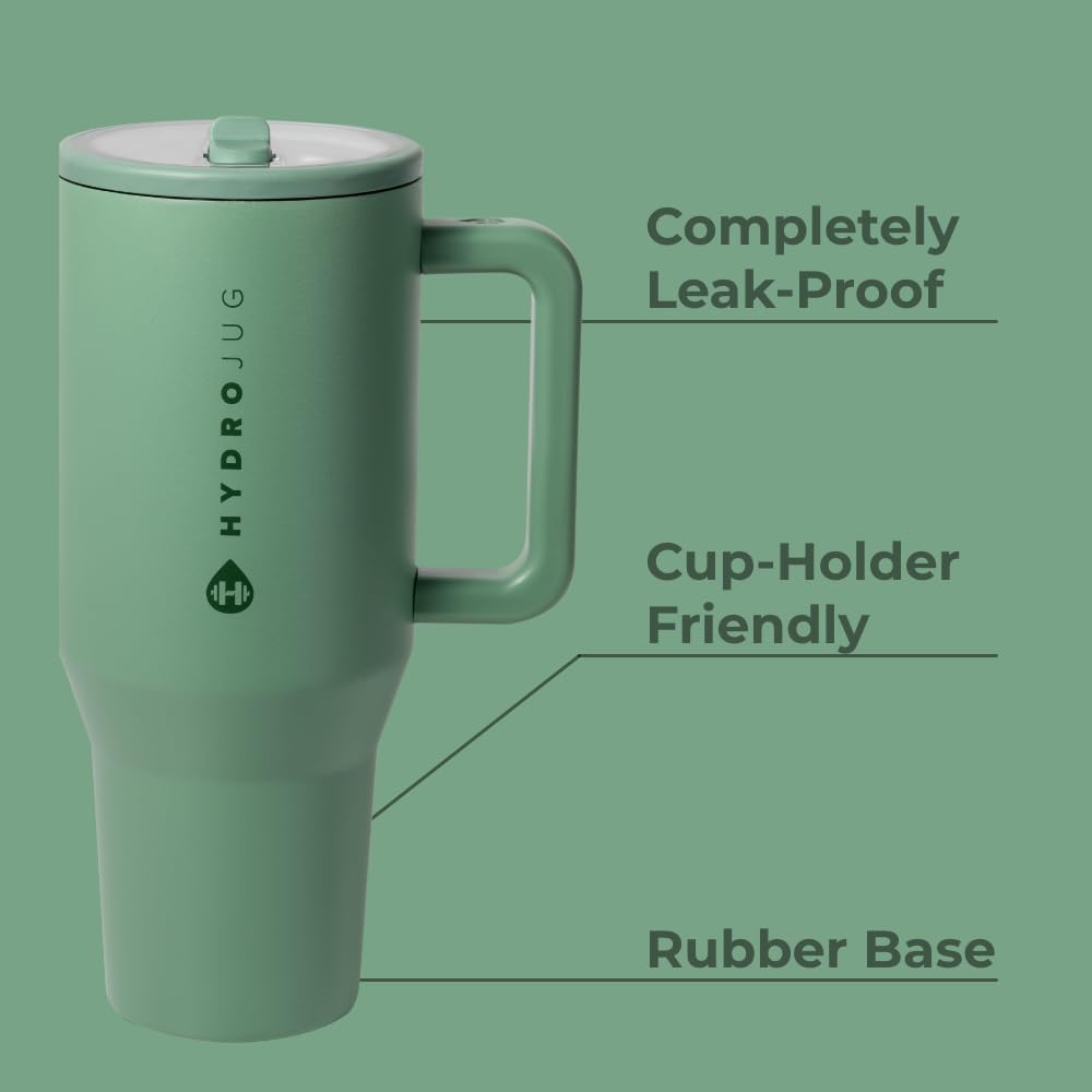 HydroJug Traveler - 40 oz Water Bottle with Handle & Flip Straw - Fits in Cup Holder, Leak Resistant Tumbler-Reusable Insulated Stainless Steel & Rubber Base - Gifts for Women & Men, Cape Cod