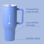 HydroJug Traveler - 40 oz Water Bottle with Handle & Flip Straw - Fits in Cup Holder, Leak Resistant Tumbler-Reusable Insulated Stainless Steel & Rubber Base - Gifts for Women & Men, Cape Cod