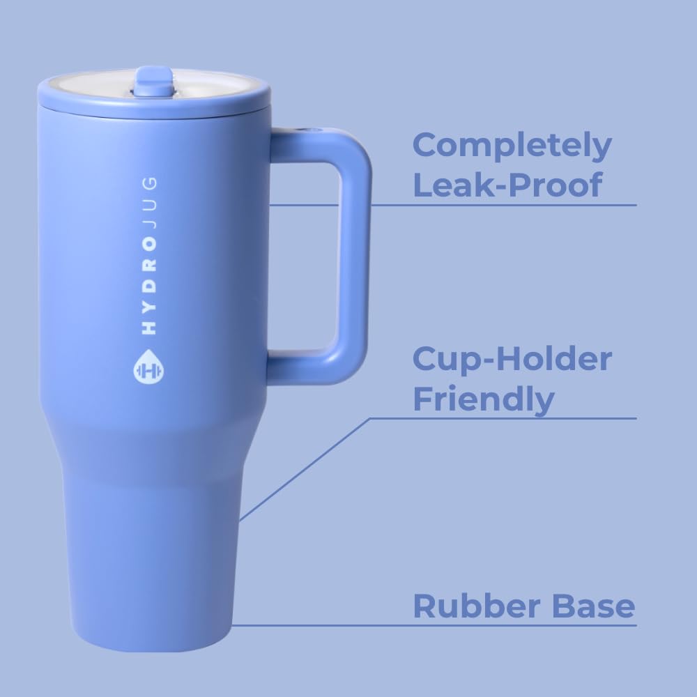 HydroJug Traveler - 40 oz Water Bottle with Handle & Flip Straw - Fits in Cup Holder, Leak Resistant Tumbler-Reusable Insulated Stainless Steel & Rubber Base - Gifts for Women & Men, Cape Cod
