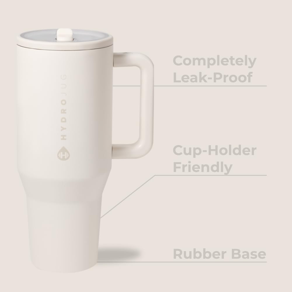 HydroJug Traveler - 40 oz Water Bottle with Handle & Flip Straw - Fits in Cup Holder, Leak Resistant Tumbler-Reusable Insulated Stainless Steel & Rubber Base - Gifts for Women & Men, Cape Cod