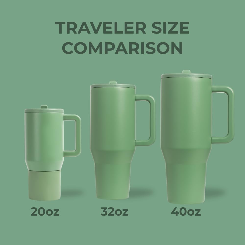 HydroJug Traveler - 40 oz Water Bottle with Handle & Flip Straw - Fits in Cup Holder, Leak Resistant Tumbler-Reusable Insulated Stainless Steel & Rubber Base - Gifts for Women & Men, Cape Cod