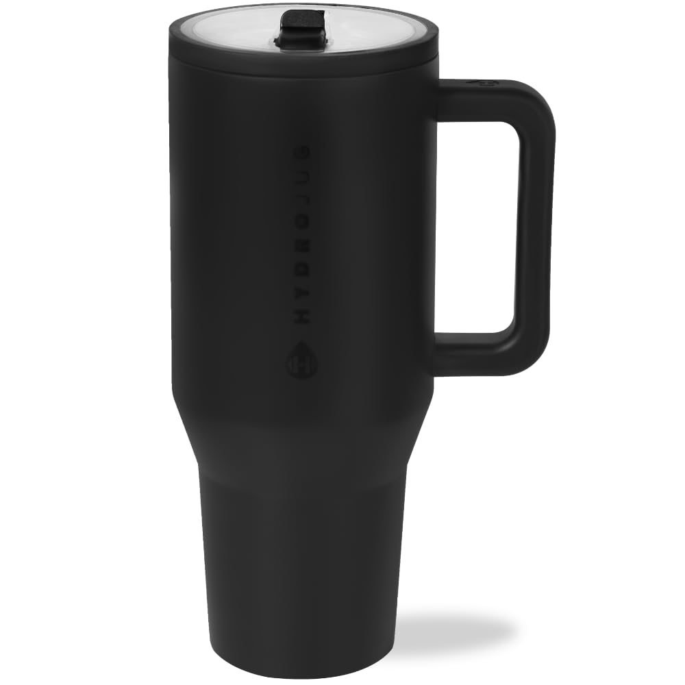 HydroJug Traveler - 40 oz Water Bottle with Handle & Flip Straw - Fits in Cup Holder, Leak Resistant Tumbler-Reusable Insulated Stainless Steel & Rubber Base - Gifts for Women & Men, Cape Cod