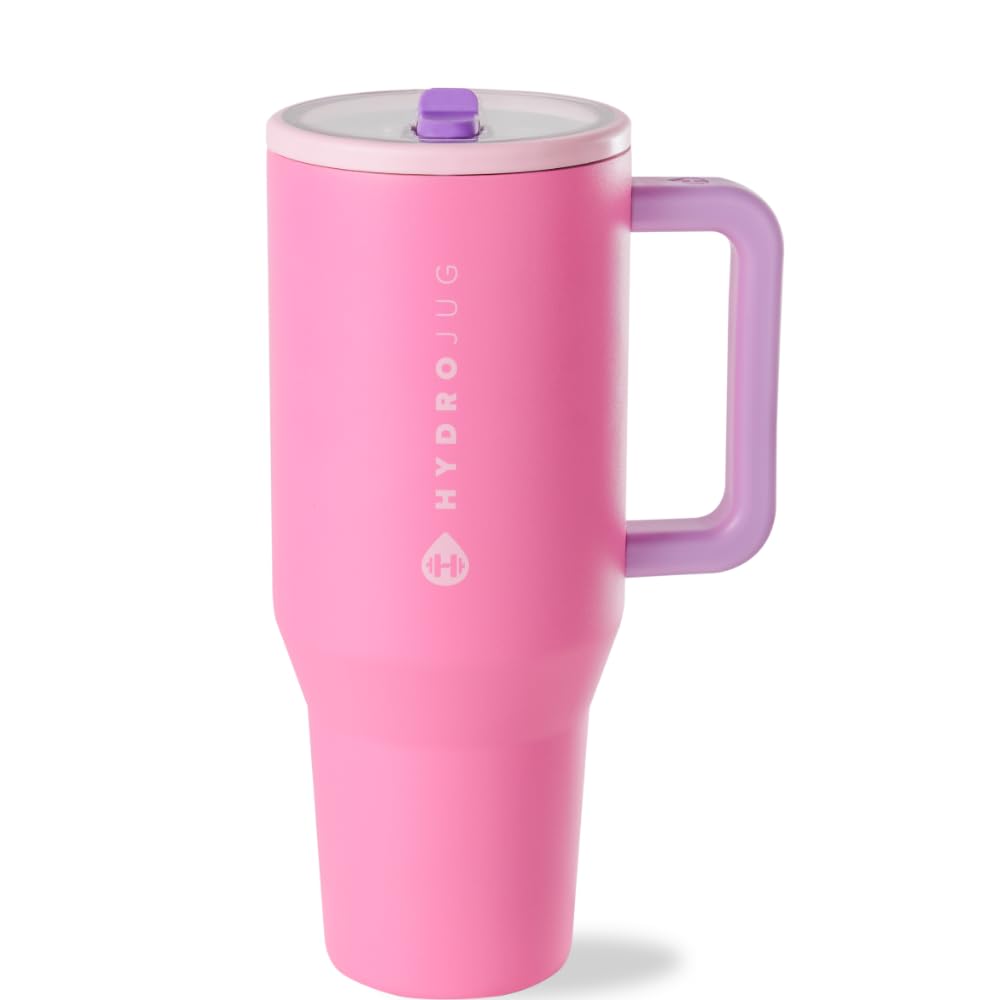 HydroJug Traveler - 40 oz Water Bottle with Handle & Flip Straw - Fits in Cup Holder, Leak Resistant Tumbler-Reusable Insulated Stainless Steel & Rubber Base - Gifts for Women & Men, Cape Cod