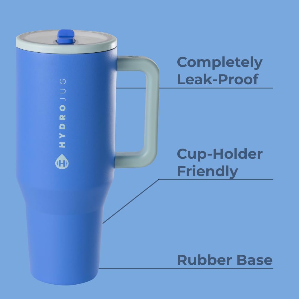 HydroJug Traveler - 40 oz Water Bottle with Handle & Flip Straw - Fits in Cup Holder, Leak Resistant Tumbler-Reusable Insulated Stainless Steel & Rubber Base - Gifts for Women & Men, Cape Cod