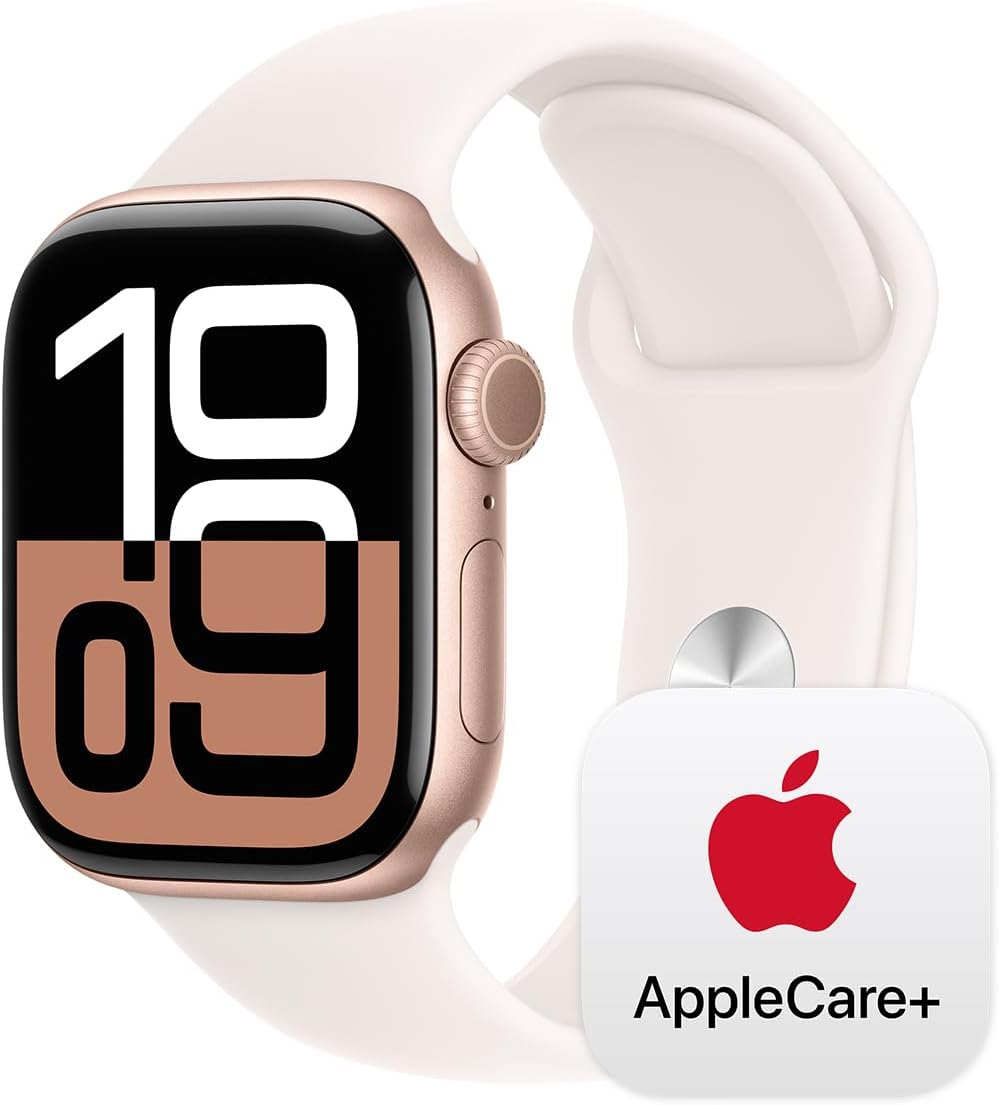 Apple Watch Series 10 [GPS 42mm case] Smartwatch with Rose Gold Aluminium Case with Light Blush Sport Band - S/M. Fitness Tracker, ECG App, Always-On Retina Display, Water Resistant