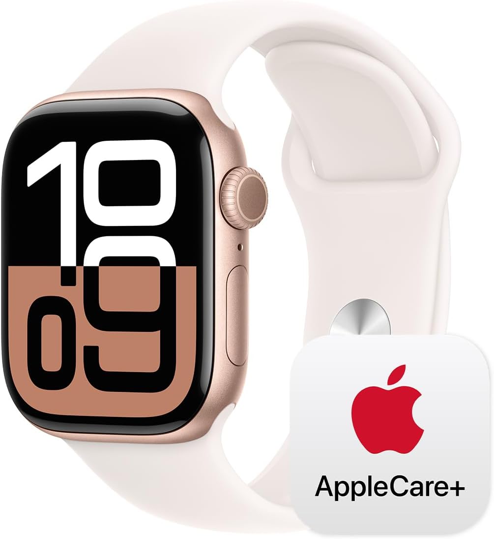 Apple Watch Series 10 [GPS 42mm case] Smartwatch with Rose Gold Aluminium Case with Light Blush Sport Band - S/M. Fitness Tracker, ECG App, Always-On Retina Display, Water Resistant