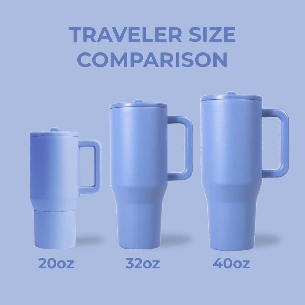 HydroJug Traveler - 40 oz Water Bottle with Handle & Flip Straw - Fits in Cup Holder, Leak Resistant Tumbler-Reusable Insulated Stainless Steel & Rubber Base - Gifts for Women & Men, Cape Cod
