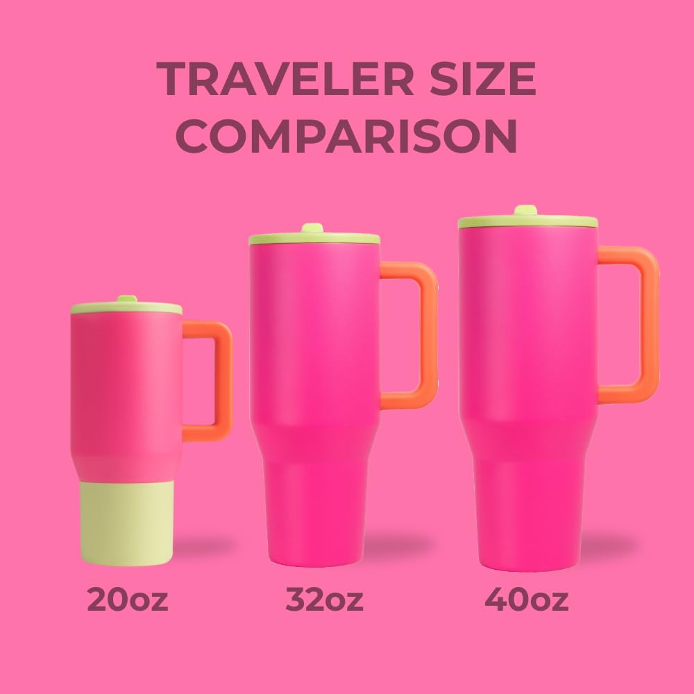 HydroJug Traveler - 40 oz Water Bottle with Handle & Flip Straw - Fits in Cup Holder, Leak Resistant Tumbler-Reusable Insulated Stainless Steel & Rubber Base - Gifts for Women & Men, Cape Cod