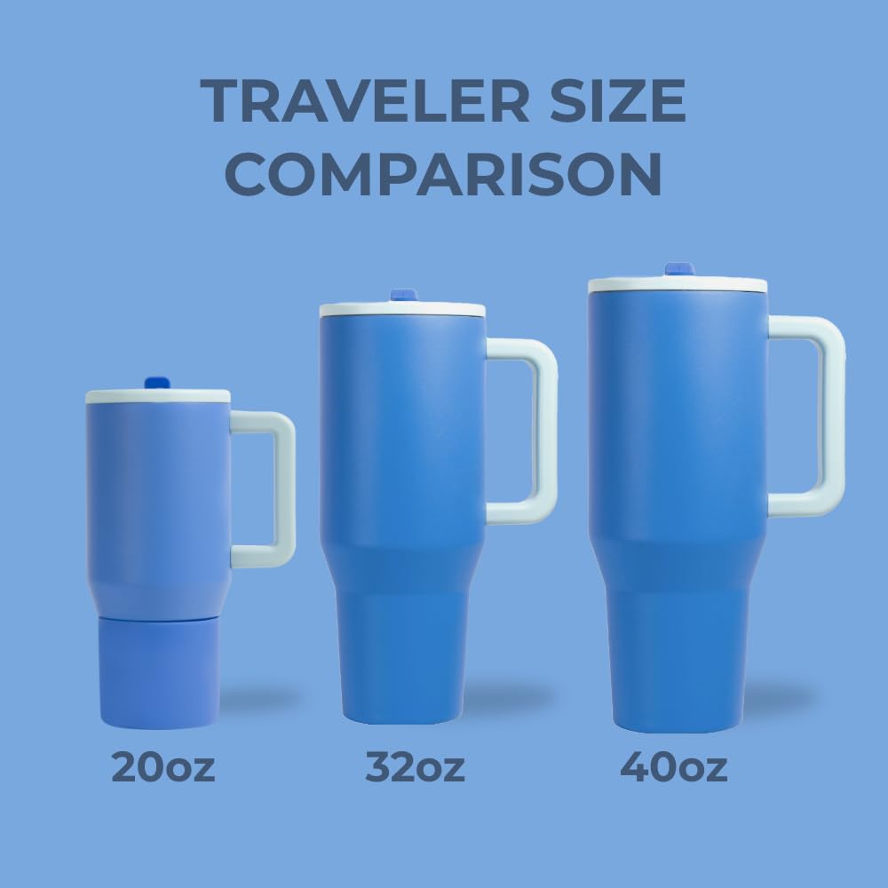 HydroJug Traveler - 40 oz Water Bottle with Handle & Flip Straw - Fits in Cup Holder, Leak Resistant Tumbler-Reusable Insulated Stainless Steel & Rubber Base - Gifts for Women & Men, Cape Cod