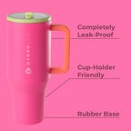 HydroJug Traveler - 40 oz Water Bottle with Handle & Flip Straw - Fits in Cup Holder, Leak Resistant Tumbler-Reusable Insulated Stainless Steel & Rubber Base - Gifts for Women & Men, Cape Cod