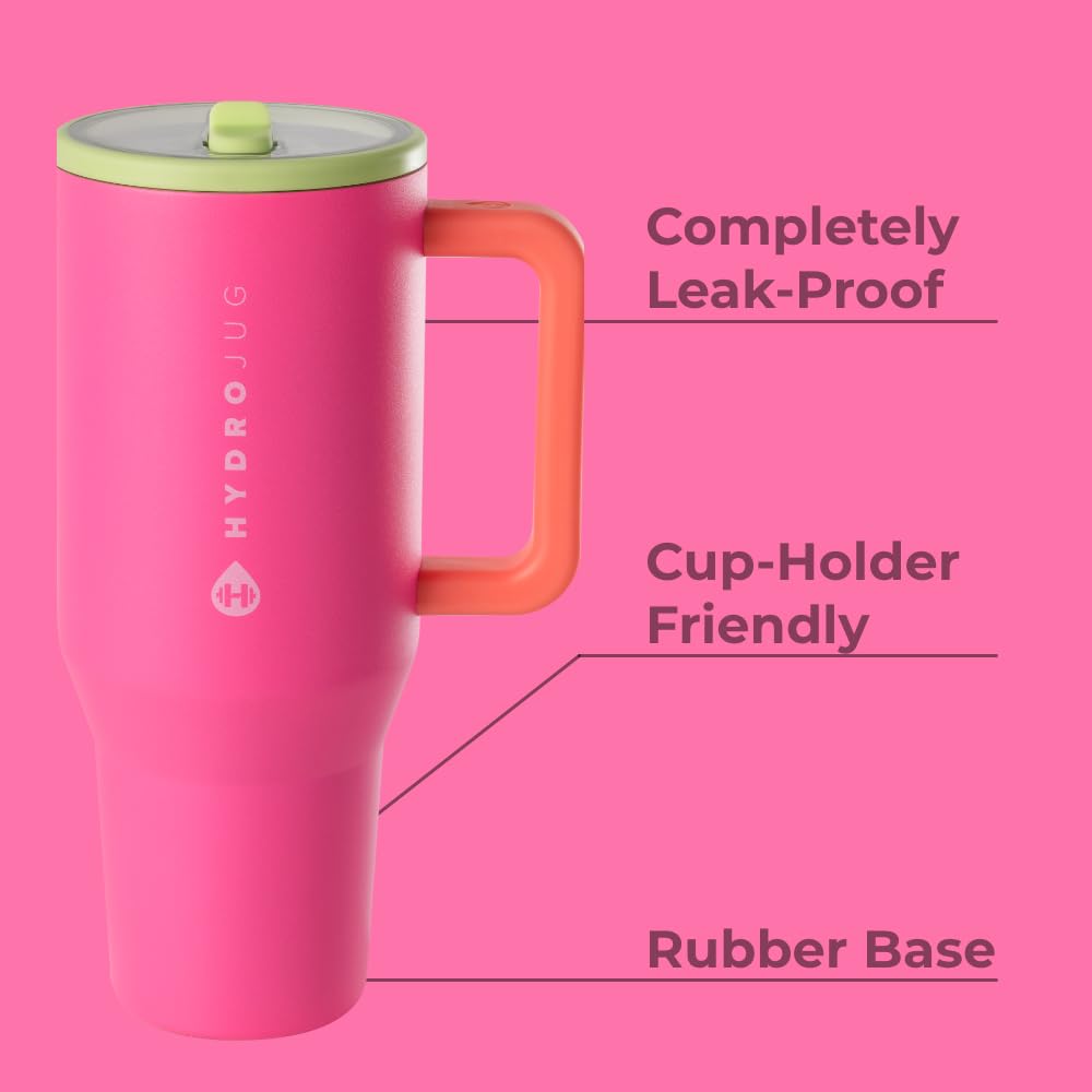 HydroJug Traveler - 40 oz Water Bottle with Handle & Flip Straw - Fits in Cup Holder, Leak Resistant Tumbler-Reusable Insulated Stainless Steel & Rubber Base - Gifts for Women & Men, Cape Cod