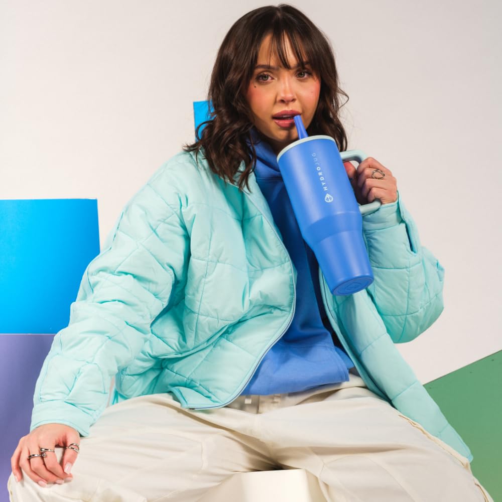 HydroJug Traveler - 40 oz Water Bottle with Handle & Flip Straw - Fits in Cup Holder, Leak Resistant Tumbler-Reusable Insulated Stainless Steel & Rubber Base - Gifts for Women & Men, Cape Cod