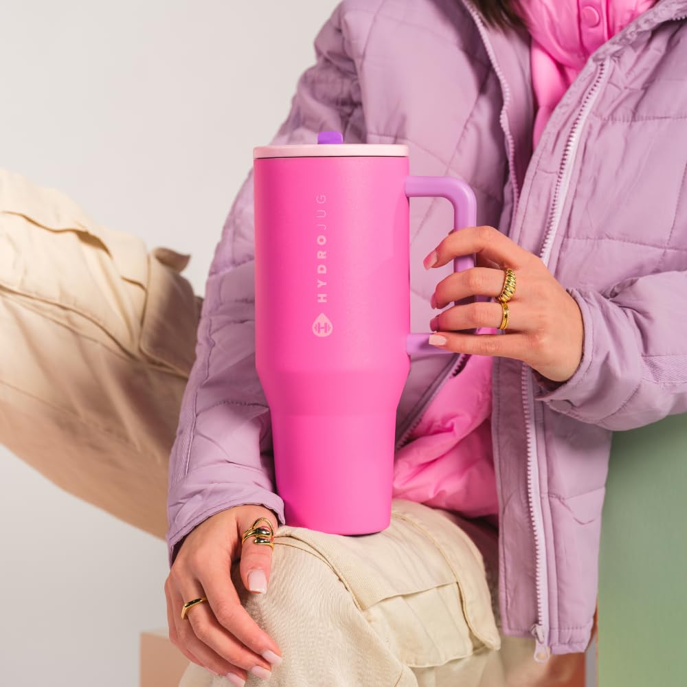 HydroJug Traveler - 40 oz Water Bottle with Handle & Flip Straw - Fits in Cup Holder, Leak Resistant Tumbler-Reusable Insulated Stainless Steel & Rubber Base - Gifts for Women & Men, Cape Cod