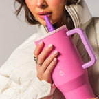 HydroJug Traveler - 40 oz Water Bottle with Handle & Flip Straw - Fits in Cup Holder, Leak Resistant Tumbler-Reusable Insulated Stainless Steel & Rubber Base - Gifts for Women & Men, Cape Cod