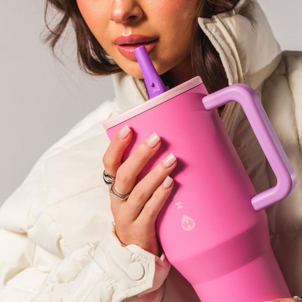 HydroJug Traveler - 40 oz Water Bottle with Handle & Flip Straw - Fits in Cup Holder, Leak Resistant Tumbler-Reusable Insulated Stainless Steel & Rubber Base - Gifts for Women & Men, Cape Cod